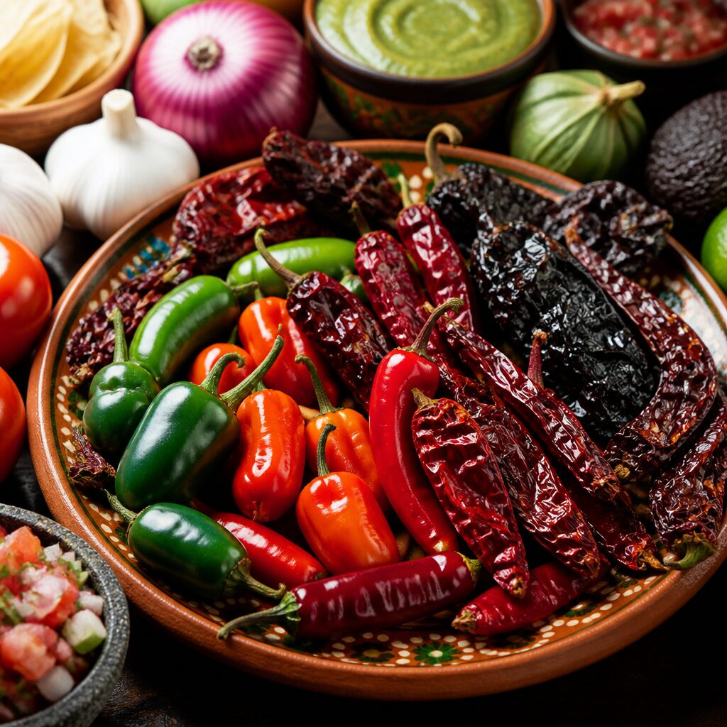 Tipos de chiles y salsa picante ordenados por su nivel de picor en la escala Scoville