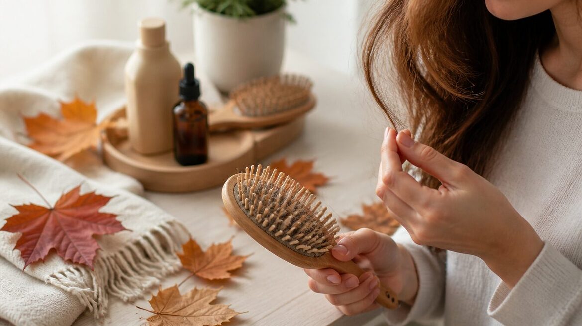 Mujer cuidando su cabello ante la caída del pelo en otoño